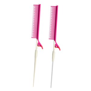 Ioensy - Peine Para Resaltar, Peine Con Clip Para Todo Tipo De Cabello, Recorte De Peinado, Color Rosa Y Blanco