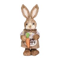 Magideal - Conejo De Paja Lindo Realista Con Zanahoria Figura De Pascua Con Zanahorias Tejido Simulación Adorno De Pie Para Jardín Niños Regalo Inicio Foto Prop Beige