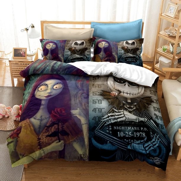 Cartoon Nightmare Before Christmas Duvet Cover Pillowcase, Home Bedroom Bedding Set, Boy Duvet Cover Gift 240x260cm Bed Sheets