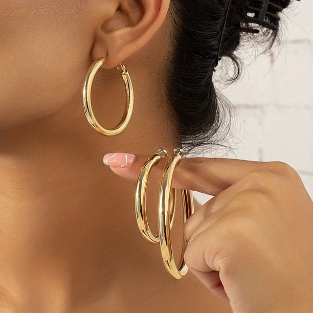 6-Piece Gold Hoop Earrings: Elegant Hip Hop Style Alloy Jewelry - Exquisite Female Gift for Daily Casual Wear