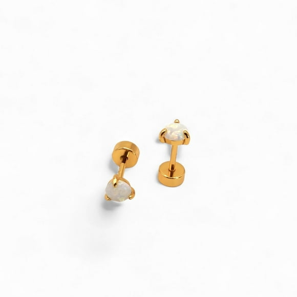 Aros de Opalo Redondo de Plata 925 enchapados en Oro 18k
