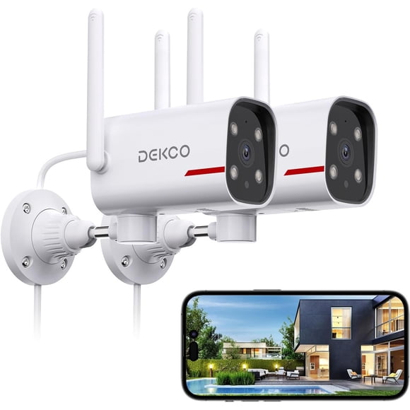 Cámara Seguridad Exterior DEKCO 2K Visión Nocturna Color WiFi x2