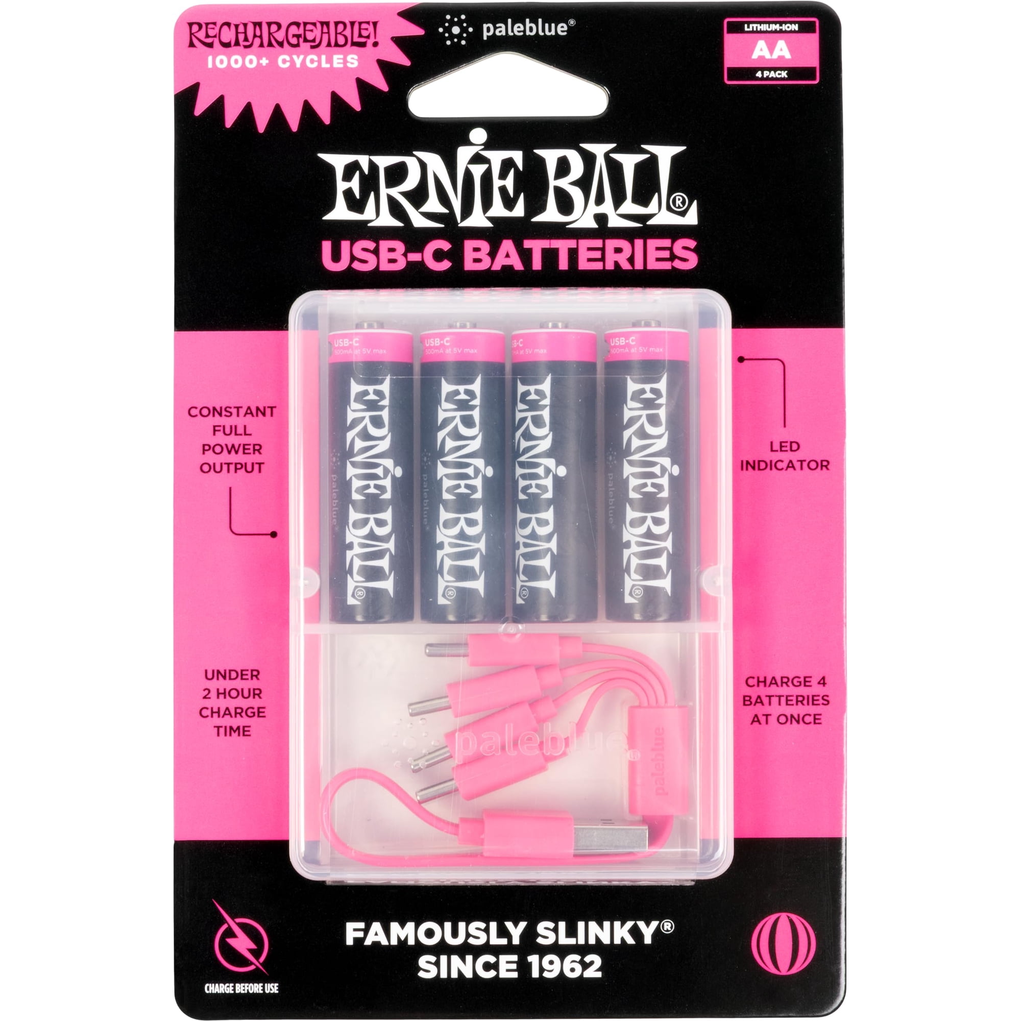 Paquete De 4 Pilas Aa Recargables Ernie Ball Con Usb-c