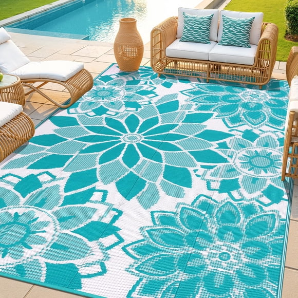 Alfombra exterior LOKHOM 183 x 274 cm impermeable reversible floral