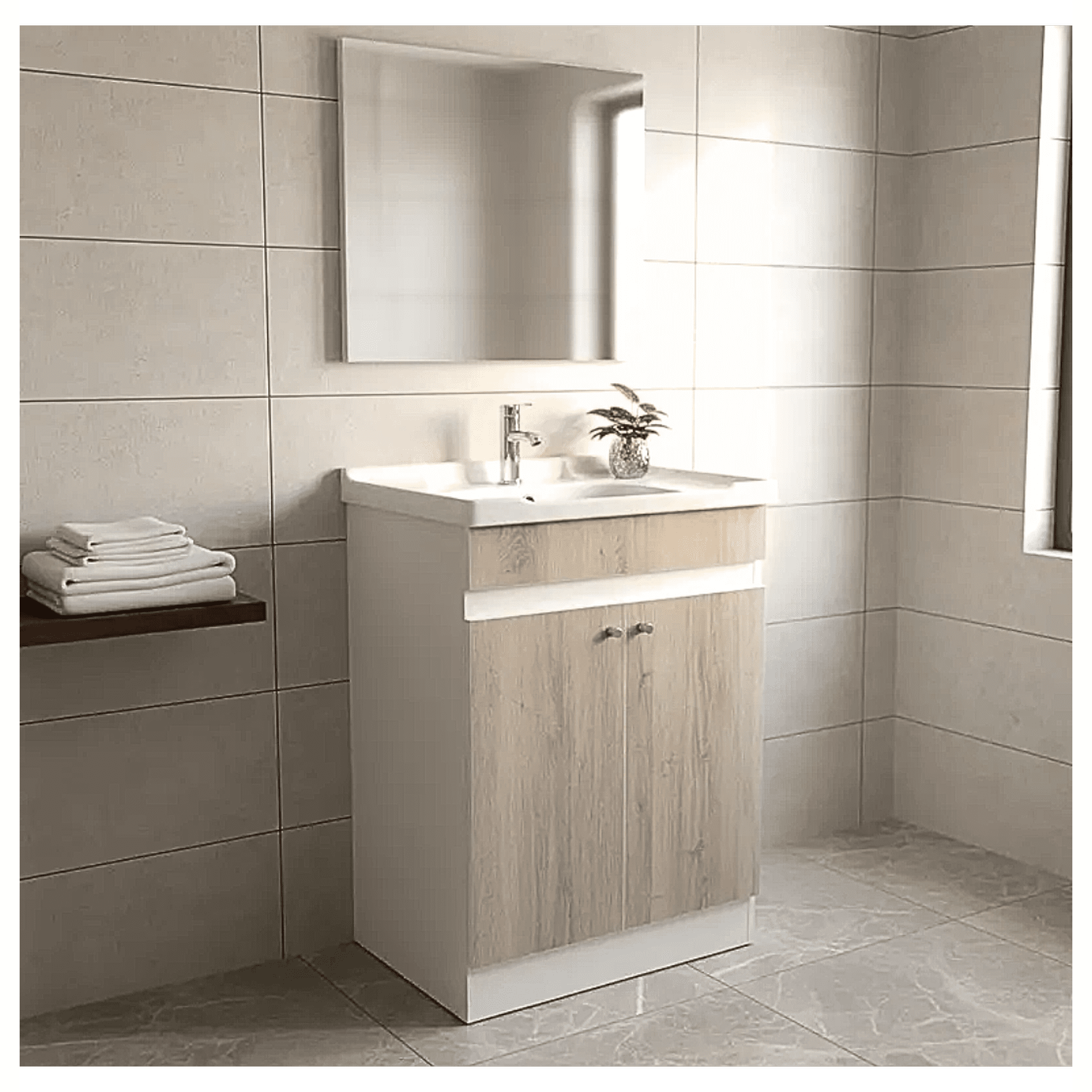 Modern Space - Mueble Vanitorio 60x47 Cm Jerez Con Lavamanos Y Grifería ¡listo Para Instalar!