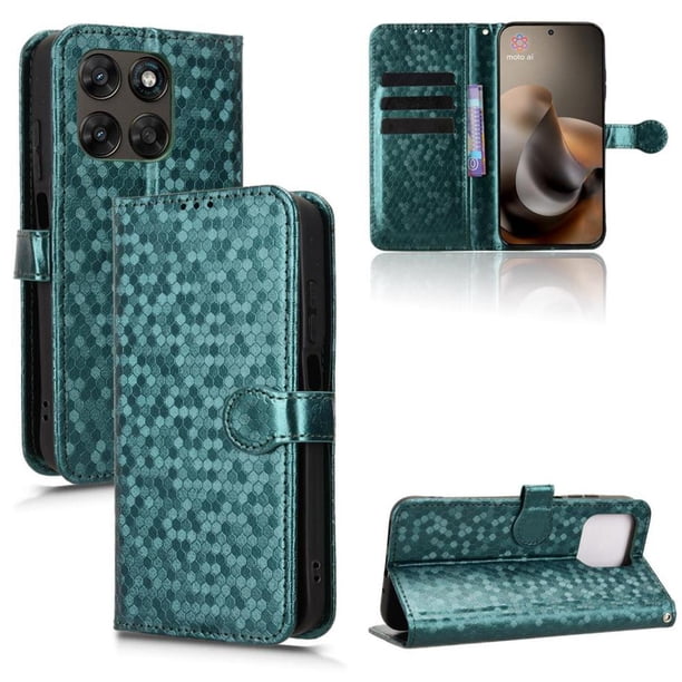 Funda Cartera Lunares Motorola Moto G77 con Tarjetero, Correa y Soporte Verde