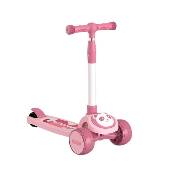 Scooter Infantil Premium Oso Panda Rueda Con Luces Rosado