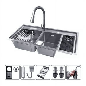 Genérico - Lavaplatos Con Llave Moderno 100X48 Y Lavavasos Accesorios Plateado
