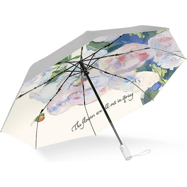 Paraguas Uv Compacto Plegable De Viaje Para Apertura Y Cierre Automático Para Protección Contra El Viento La Lluvia Y El 99 9% Uv Con Revestimiento Negro Anti uv (rosa Plateada)