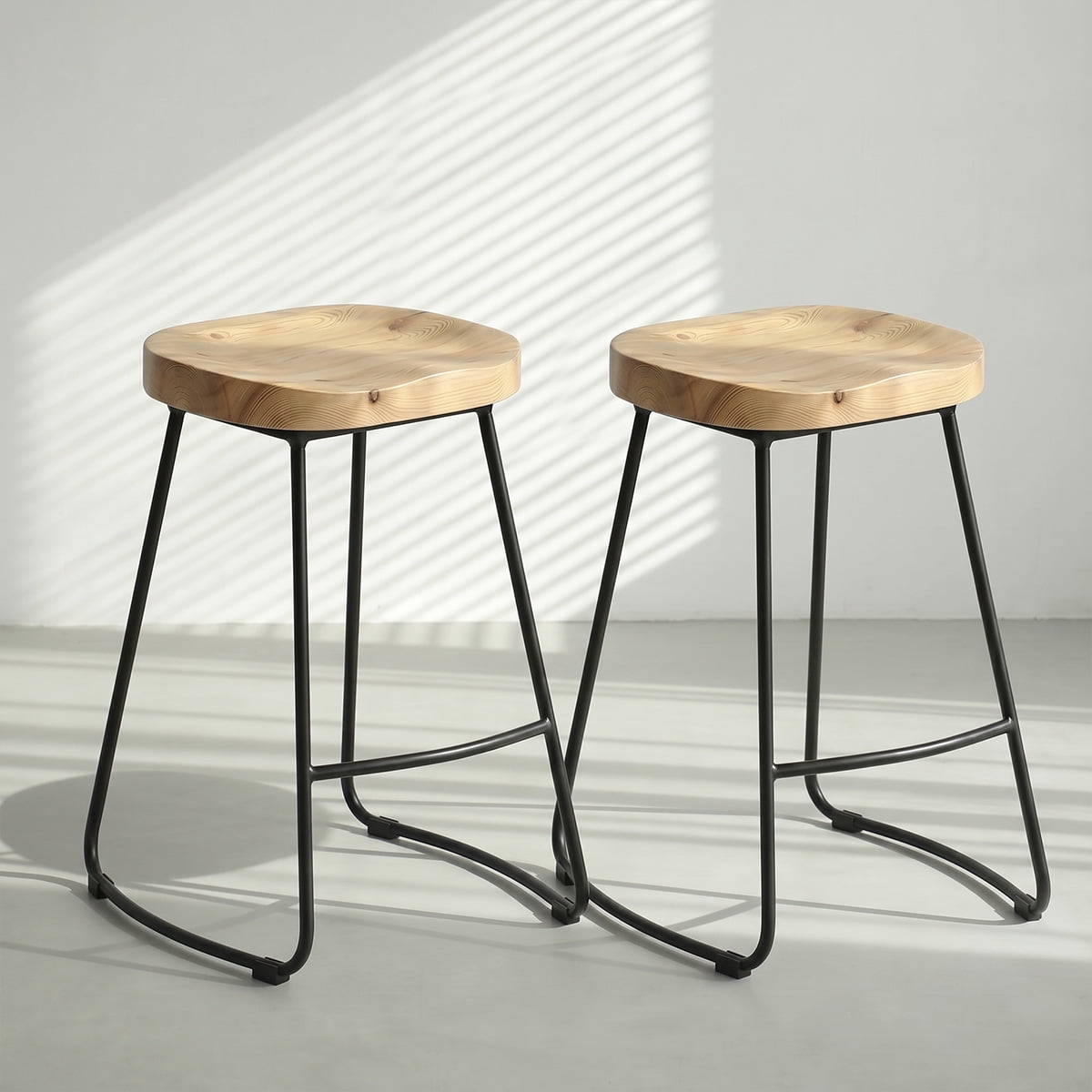 Venhoouse - Pack 2 Sillas Piso Bar Taburete Nara Madera Exterior O Cocina Negras