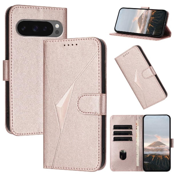 Funda Cartera Fibra de Carbono para Google Pixel 10 Pro XL con Soporte y Cierre Magnético Rosa