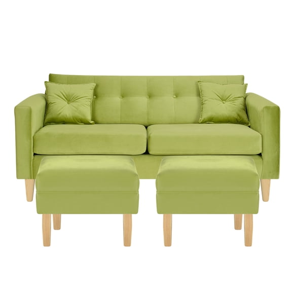 Sofa New Retro 3c + 2 Pouf Felpa 05 Pistacho