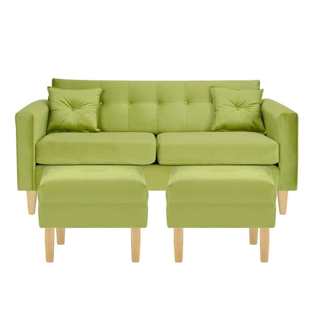 Sofa New Retro 3c + 2 Pouf Felpa 05 Pistacho