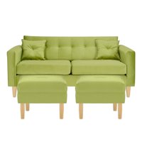 Bodevir - Sofa New Retro 3C + 2 Pouf Felpa 05 Pistacho