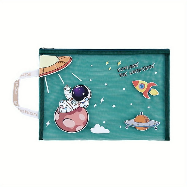 1pc Space-Themed Astronaut Document Bag - Durable Nylon Mesh Pencil Case for Students