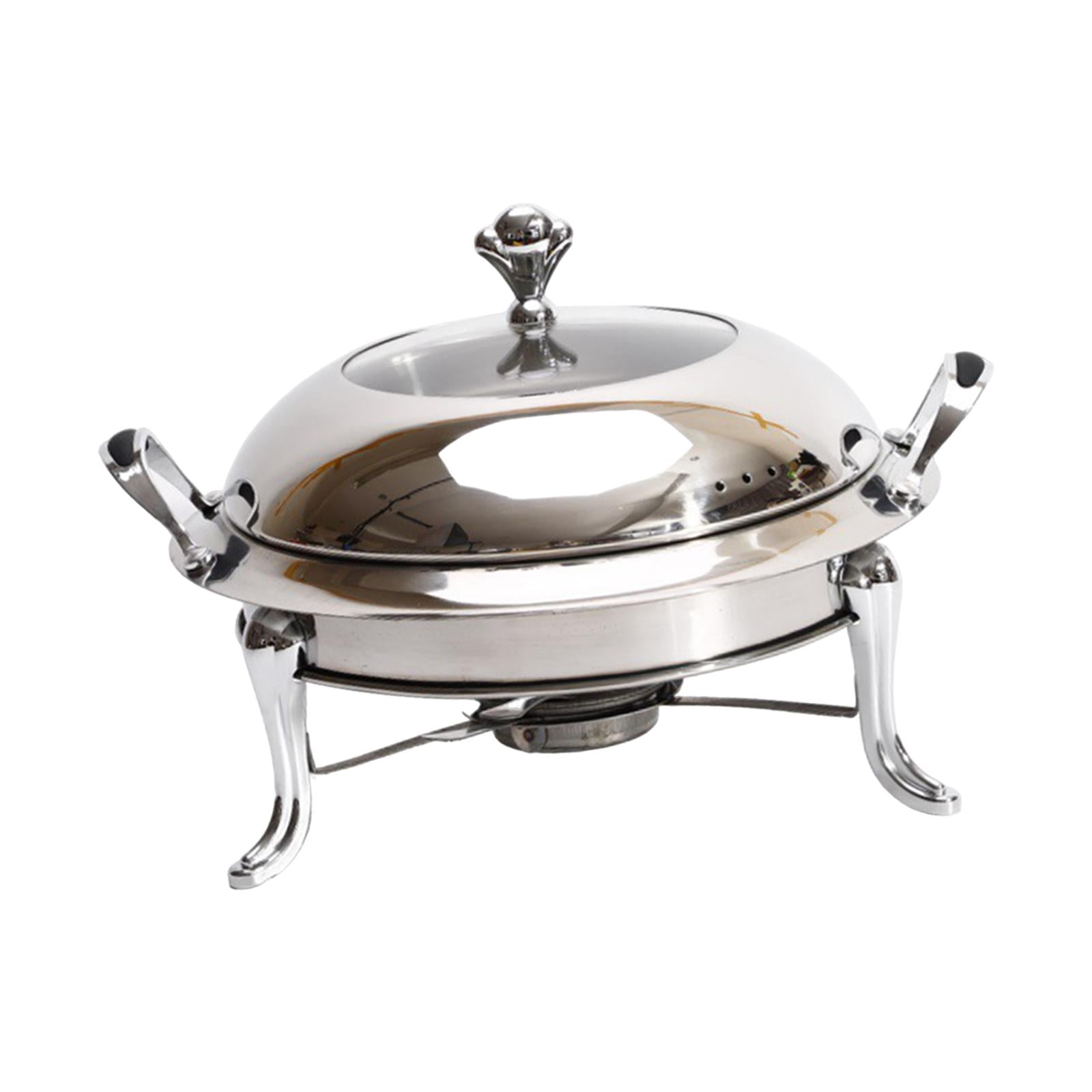 Bothyi - Stockpot - Calentador De Alimentos Redondo Con Tapa Transparente Portátil Para Camping, Restaurante, Cocina, Color Plateado