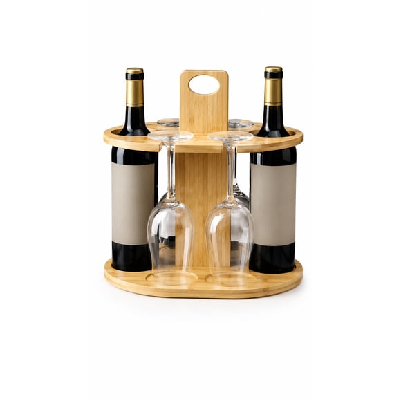 Rack Soporte Porta Vino Copas Organizador Madera Bambu Madera Natural Caoba Rustica Vintage Artesana