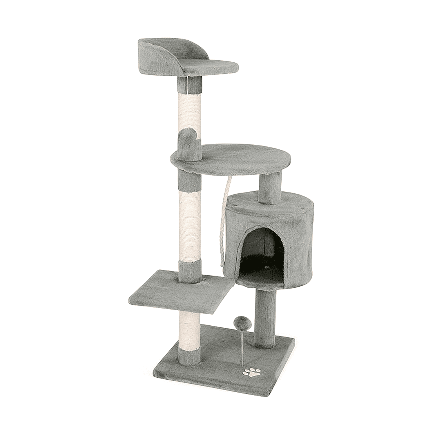 Mundo Online - Rascador Para Gato Tipo Torre Grande 3 Niveles 112 Cms. + Cuerda Gris