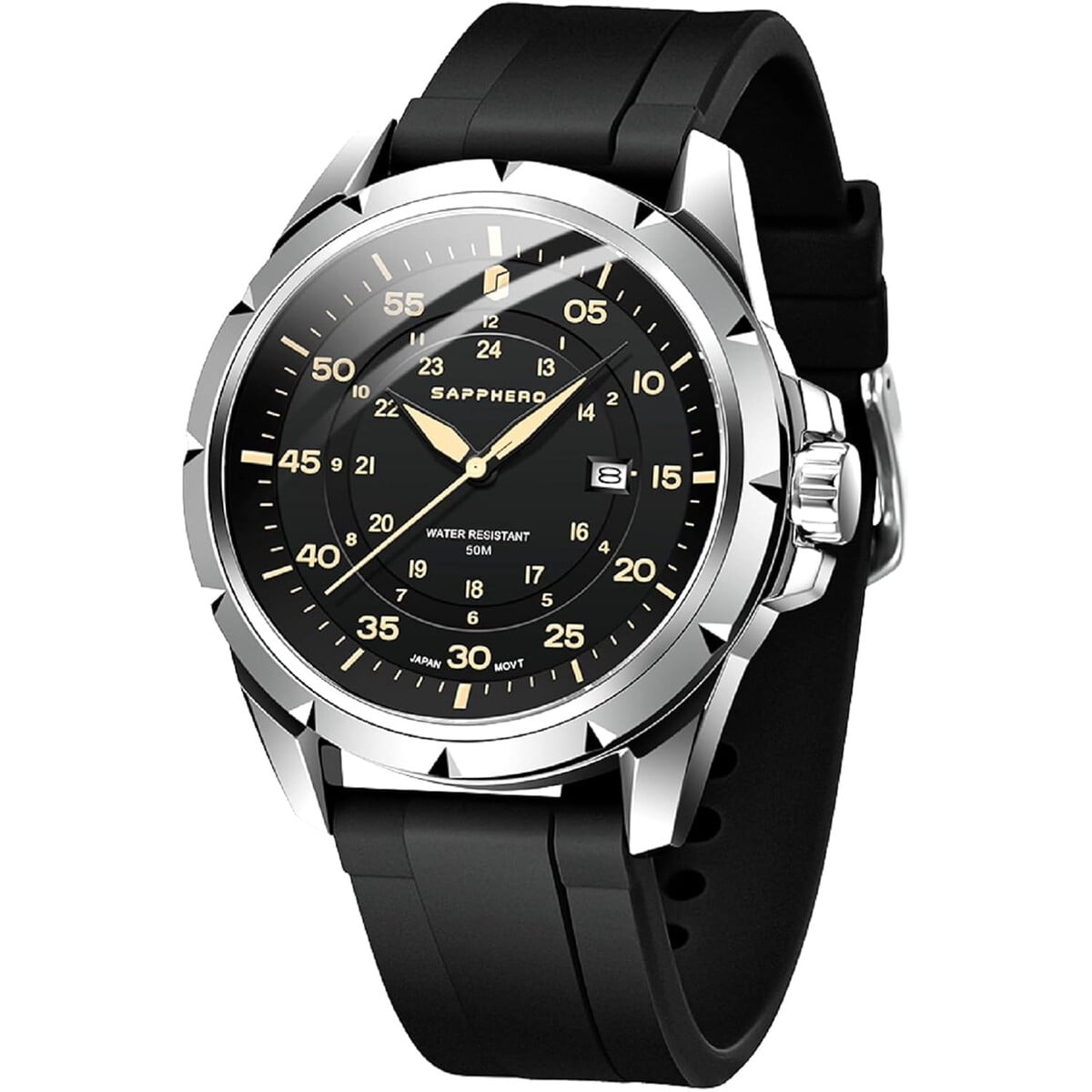 Reloj Hombre Sapphero 50m Resistente Agua Cuarzo Luminiscente 44mm