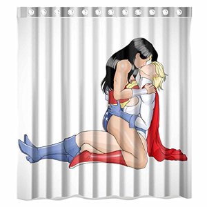 Pinghai - Cortina De Ducha De Wonder Woman Love, Juego De Cortinas De Baño Con Ganchos, Tamaño 66 X 72 Pulgadas