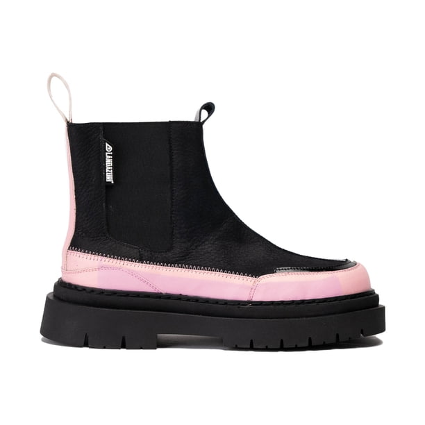 Botín Cuero Gaffh Negro Rosado Landazuri