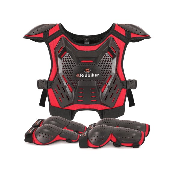 Equipo de Motocross RIDBIKER para Niños: Chaleco Protector + Almohadillas (Rojo)