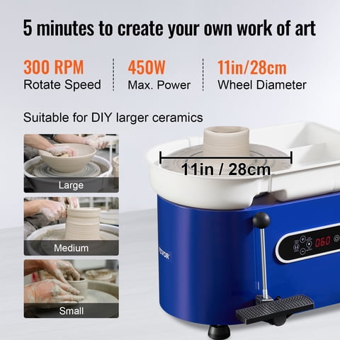 Rueda De Cerámica Vevor, Rueda De Cerámica De 11 Pulgadas, Pedal, Herramientas Para Esculpir, Delantal, 450W