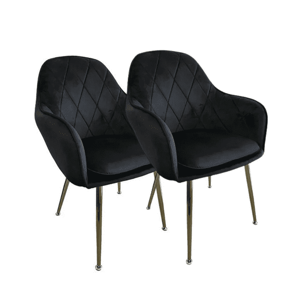 Pack 2 Poltronas Base Dorada Velvet Lux - Negra