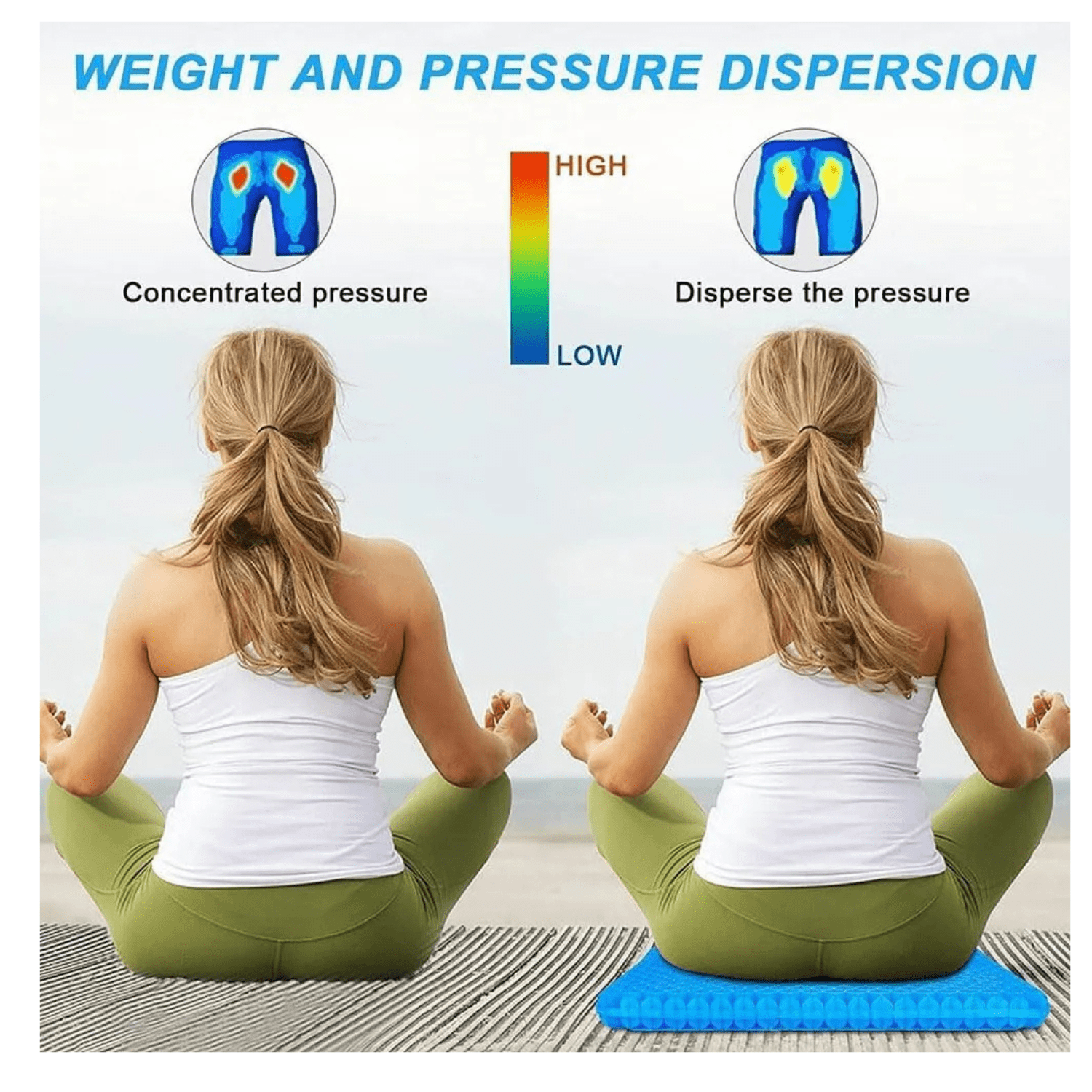 Genérico - Cojín Asiento Gel Relajante Con Funda Lavable Auto Oficina Azul Microfibra