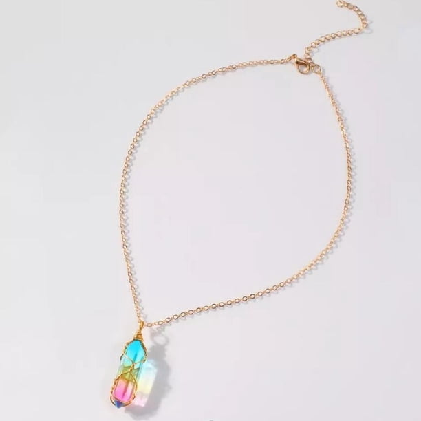 Handcrafted Hexagon Pendant Necklace - Natural Stone Crystal - Lucky Charm