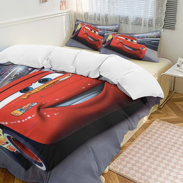 Cars Lightning McQueen Boys 3 Piece Bedding with 1 Duvet Cover And 2 Pillowcases Queen Bed Sheets