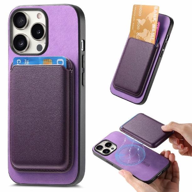 Funda de Cuero Magnética con Tarjetero para iPhone 16 Pro Max Cubierta Delgada Morado