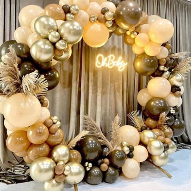 102pcs, Coffee Plastic Balloon Ring Set For Party And Wedding, Balloon Garland Arch Kit Coffee Brown Metallic Golden Latex Balloons Kit, Wedding Shower Decorations Bachelorette Bridal Shower Balloon S