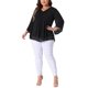 thumbnail image 2 of Agnes Orinda Conjuntos de Halloween Tallas Grandes Camisa Escolar Universitaria para Mujeres Manga 3/4 Acampanada Cuello en V Blusa de Doble Capa de Chifón Talla 4X Negro, 2 of 6
