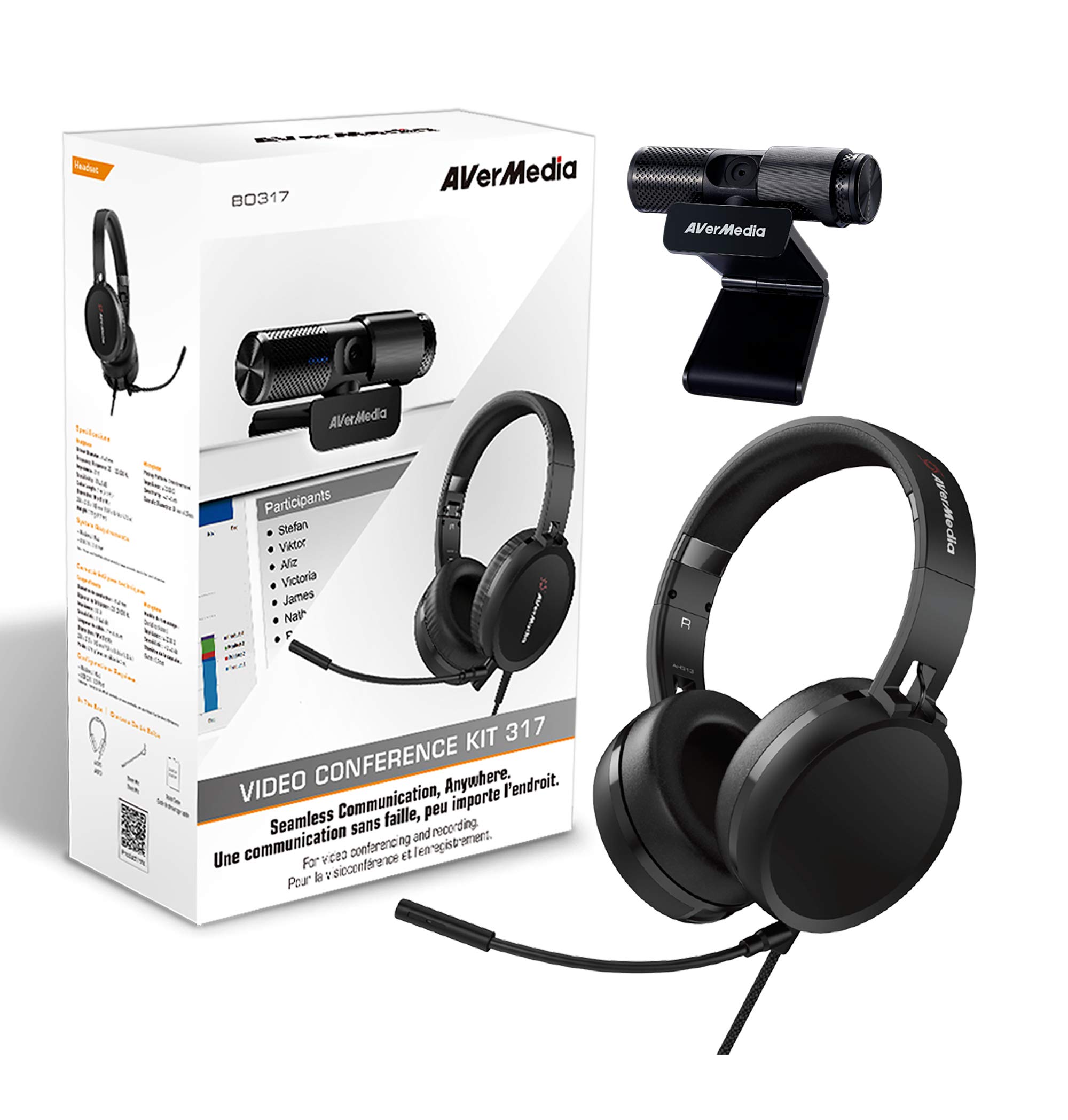 Kit De Videoconferencia Avermedia Bo317 Con Cámara Web 1080P Y Auriculares Usb. Accesorios Para Videoconferencias Y Juegos Para Pc Y Portátiles.