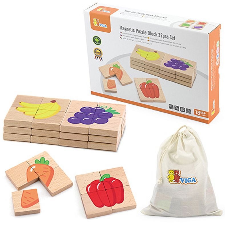 Viga - Juguete Madera Puzzles Magneticos Block Frutas 32 Pz