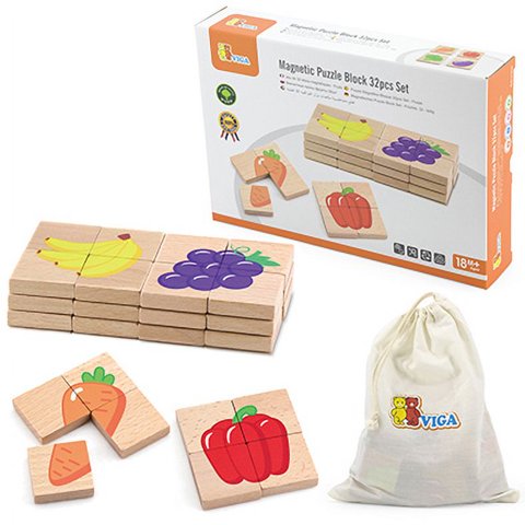 Viga - Juguete Madera Puzzles Magneticos Block Frutas 32 Pz