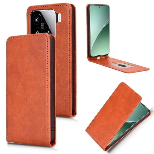 Funda tipo folio para Xiaomi 15 con soporte magnético y protección para la cámara Marrón