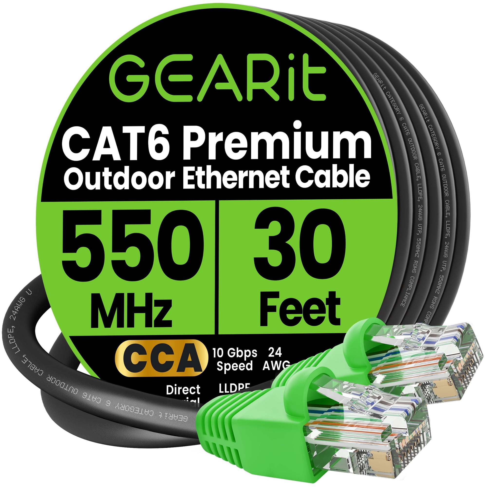 Cable De Conexión Ethernet Gearit Rj45 Cat-6 De 9,1 M Para Exteriores, Negro
