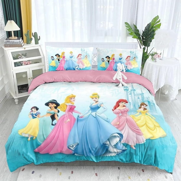 Princess Cartoon Series Girl 3-Pcs Bed Duvet Cover Set Microfiber Bedding Sets for Girls Kids