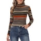 thumbnail image 1 of INSPIRE CHIC Blusa de Mujer de Cuello Alto a Rayas de Manga Larga para Fiesta de Navidad para Uso Casual o de Trabajo M Marrón Oscuro, 1 of 6