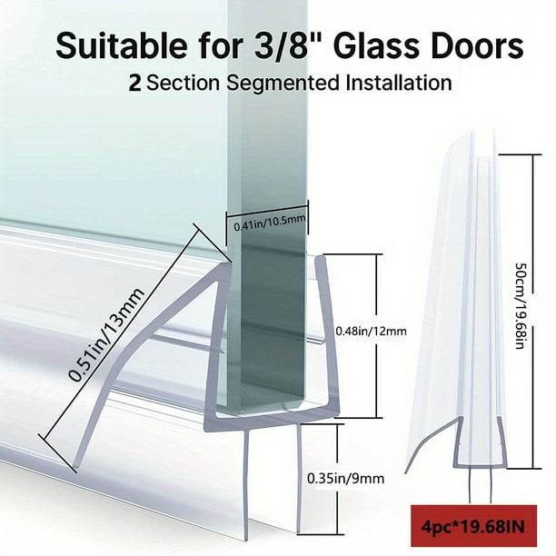 1/2pcs Frameless Shower Door Bottom Seal Stop Shower Leaks And Create A Water Barrier 3/8inch*(19.68"x2)