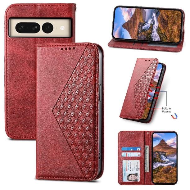 Funda Flip FOXDOCK para Google Pixel 8 Pro , Estilo Billetera con Diseño Rombo, Correa de Mano y Soporte, Uso Diario