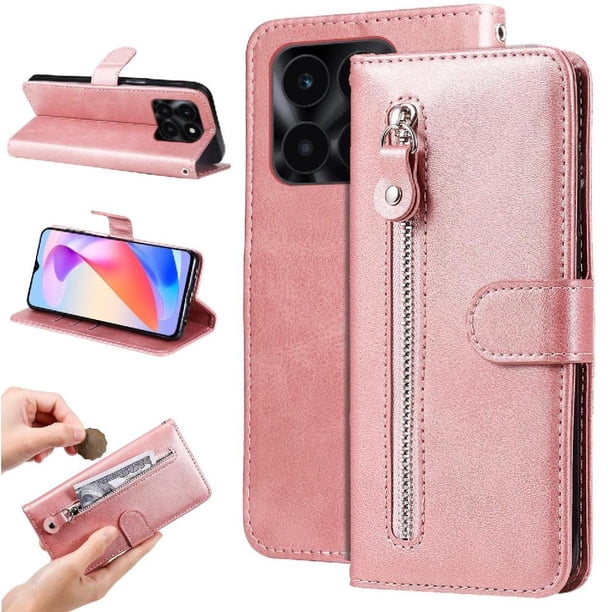 Funda con Cremallera para Honor X6A, Carcasa Cartera de Cuero PU con Soporte y Tarjetero