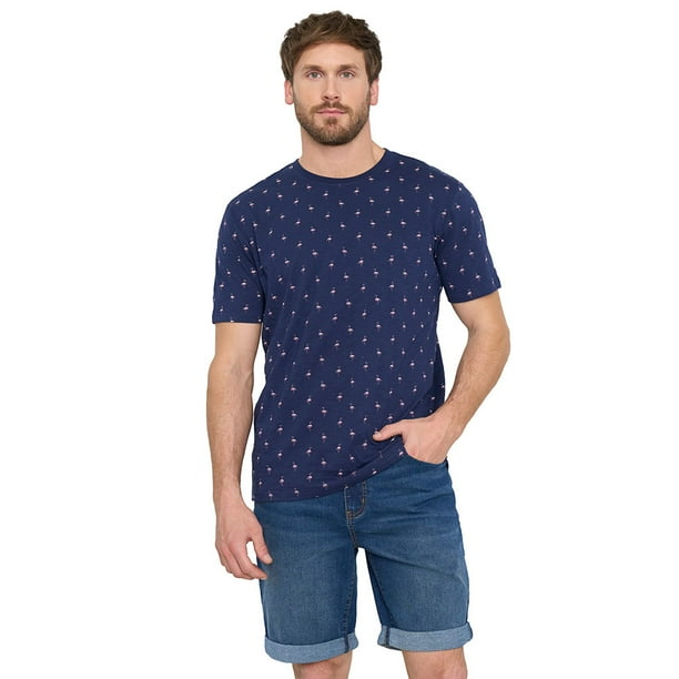 Polera Hombre R-Neck Miniprint Navy Corona