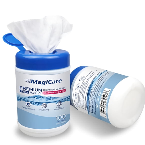 Toallitas desinfectantes para manos MAGICARE 75% con alcohol, 200 unidades, 2 botes