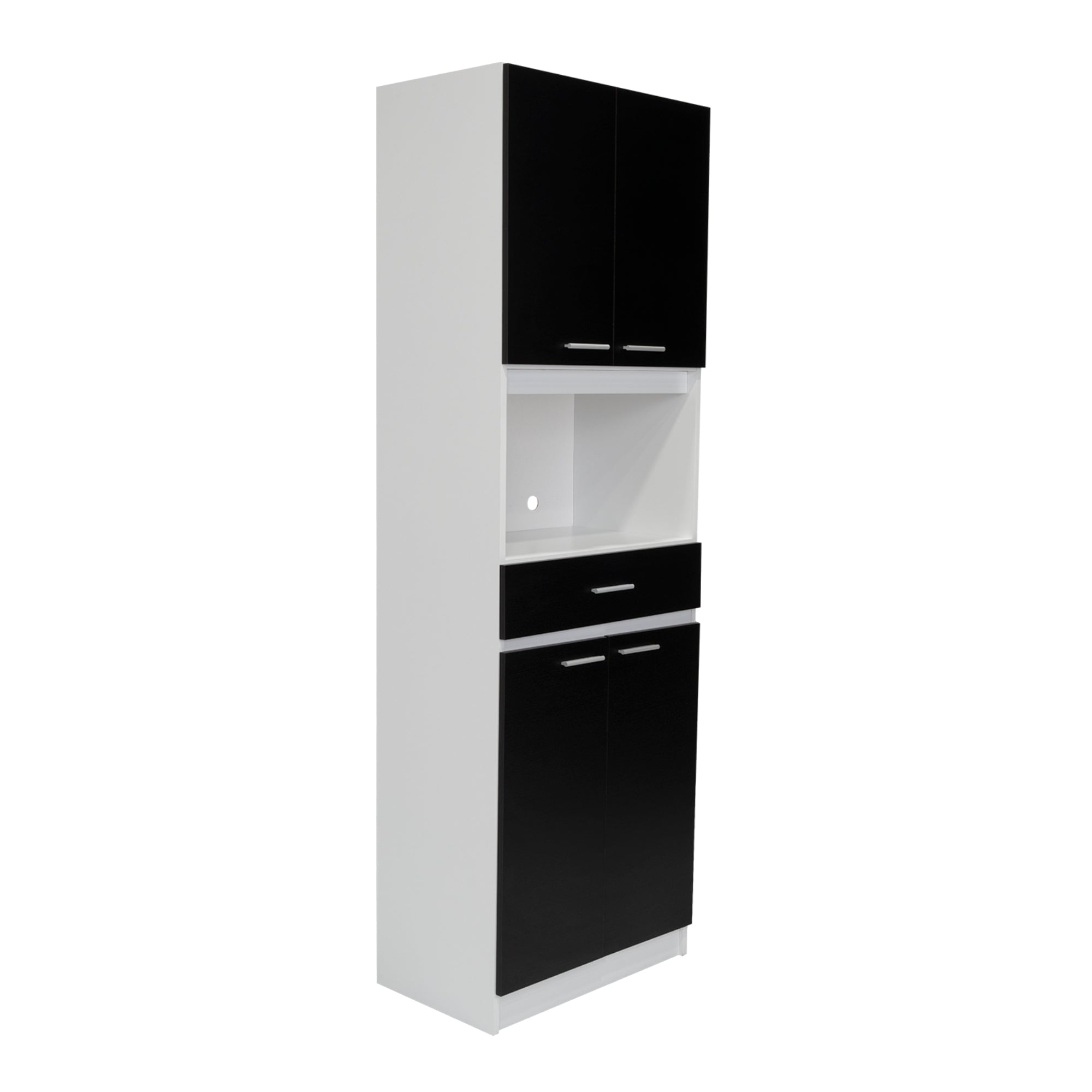 Fmfurniture - Mueble Microondas 4 Puertas 1 Cajon Fm-014b Negro Y Blanco