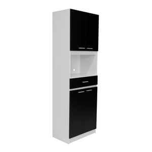 Fmfurniture - Mueble Microondas 4 Puertas 1 Cajon Fm-014B Negro Y Blanco