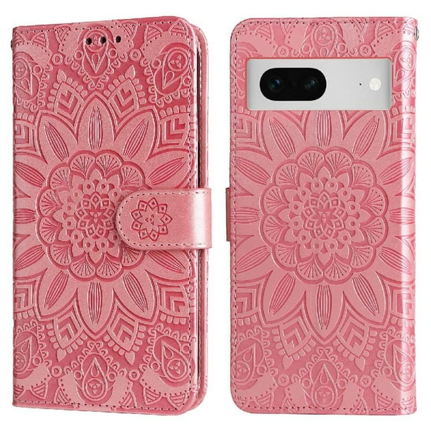 Funda tipo cartera FOXDOCK para Google Pixel 7 , diseño girasol en relieve, cuero PU, cierre magnético, soporte y tarjetero