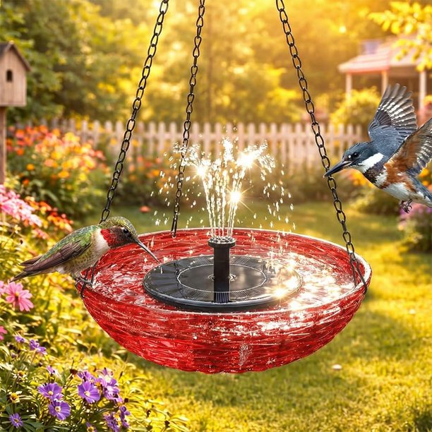 Fuente baño pájaros colgante solar comedero colibríes baño exterior